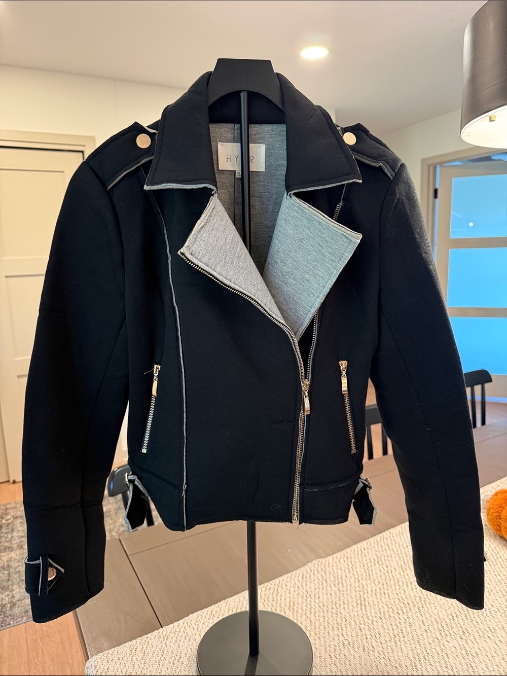 HYPR Black Moto Jacket with Contrast Gray Lining